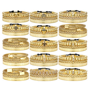 Atacado Men's Trendy Macramé Woven Pulseira Logotipo Personalizado <span class=keywords><strong>Beads</strong></span> com Zircão Branco Diamante Aço Inoxidável Amizade Bangles - Product Image 6