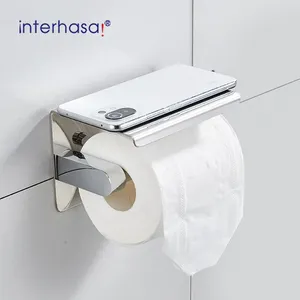 Toalha de papel higiênico 304 aço inoxidável, suporte de rolo de papel higiênico para banheiro com prateleira