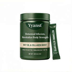 Café Instantáneo Keto Botánico con Colágeno y Aceite MCT, Envase de 120g, Frasco Redondo de Plástico Sellado Verde Oscuro, Etiqueta Personalizada OEM, Suministro al por Mayor - Product Image 1