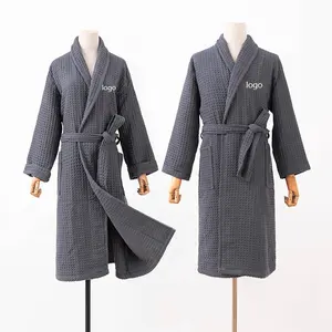 Custom Logo High Quality 5 Star Hotel Unisex 100% Cotton Lapel Thickened Waffle Luxury Bathrobe For Couple