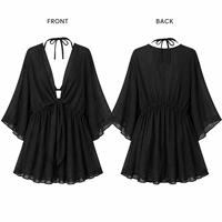 Robe mini fluide pour femme, col en V, avec découpe et lien sur le devant, manches kimono, couleur unie, pour la plage et l'été