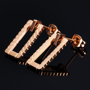 Rose Gold Geometric Rectangle <b>Stud</b> <b>Earrings</b> 17MM Zinc Alloy Fashion Jewelry For Women - Product Image 4