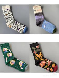 KT442 OEM personnalisé sans quantité minimale de commande français peinture à l'huile Style Vintage abstrait artistique Jacquard motif coton femmes hommes Tube <span class=keywords><strong>chaussettes</strong></span> - Product Image 3