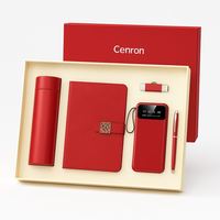 Juego de Regalo de Oficina de Cuero CL Deluxe, Botella Térmica, Cuaderno A5, Bolígrafo Metálico, USB y Cargador, para Apreciación al Cliente