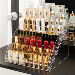 Organisateur de maquillage transparent, présentoir cosmétique multi-niveaux, support à rouges à lèvres, rangement pour vernis à ongles, étagère de comptoir de coiffeuse - Product Image 2