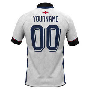 Kaos Sepak Bola Lengan Panjang Kerah Tegak Bahan Polyester 100% Anti Keringat Cepat Kering Bernapas Pola Putih-Biru-Merah Logo Kustom Grosir - Product Image 4