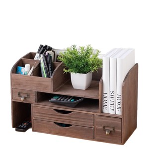 Custom Solid Wood Desktop Shelf With Drawers <b>Wall</b> Mounted Storage Organizer For Home Office <b>Desk</b> Organization - Product Image 2