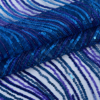 Tissu brodé 3D bleu respirant en dentelle florale ethnique à sequins 200 g/m² pour vêtements de filles, conception personnalisée