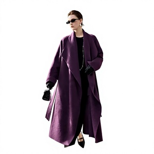 <span class=keywords><strong>Manteau</strong></span> long en laine de luxe violet foncé pour <span class=keywords><strong>femme</strong></span>, ceinturé, élégant, cousu main, en polyester, hiver, sur mesure, par un fabricant vérifié - Product Image 1