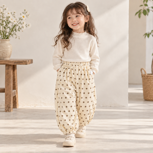 <span class=keywords><strong>Pantaloni</strong></span> a Palloncino Color Crema per Bambine con Pois <span class=keywords><strong>Marroni</strong></span>, Vita Elastica e Polsini Arricciati per Collezioni di Abbigliamento per Bambini all'Ingrosso e Personalizzate - Product Image 3