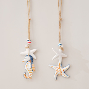 Ornement suspendu en bois avec pendentif étoile de mer et poisson de style méditerranéen, pour la décoration de la maison, du salon et de la chambre à coucher - Product Image 2