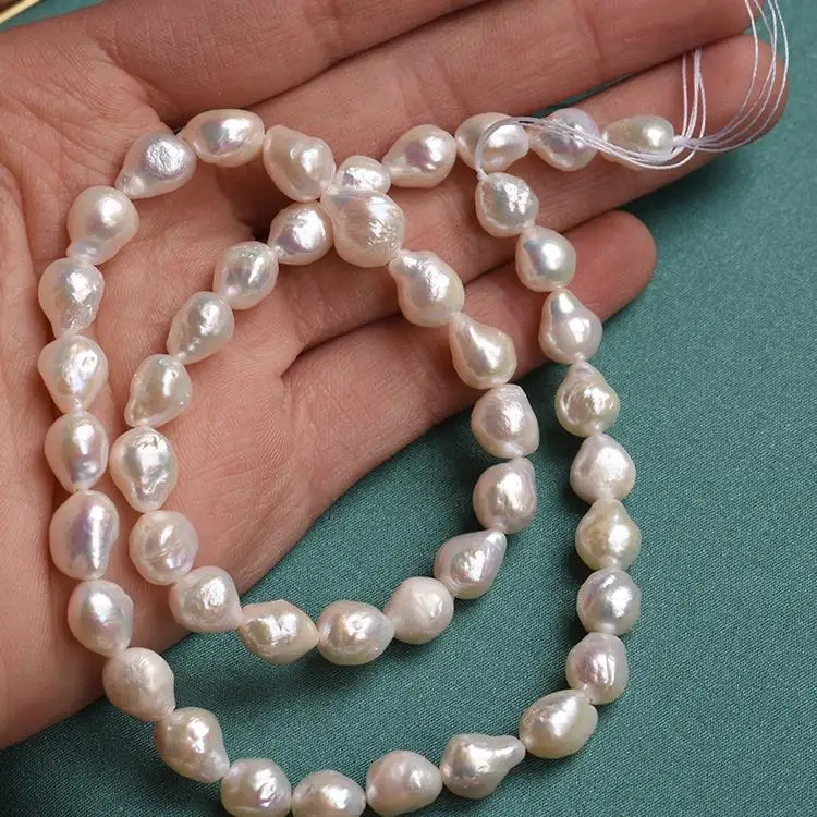 White Cultured Natural Real Freshwater Pearl Strand String Beads 8mm Straight Hole Baroque Natural Fresh Water Pearl
