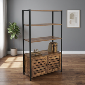 Vintage Modern Wooden Floor <b>Cabinet</b> <b>with</b> Shaker <b>Doors</b> and 4 Shelves Space-Saving <b>Storage</b> for Living Room Home Furniture - Product Image 4