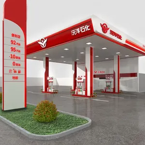 Building Outdoor Custom Gas Station Fuel Pump Led Petrol Space Frame Gas Station Canopy Metal Roof Steel Structure