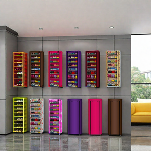 Waterproof Foldable Metal <strong>Shoe</strong> <strong>Rack</strong> Cabinet Easy-to-Assemble Non-Woven Fabric <strong>Storage</strong> with Wooden Frame - Product Image 2
