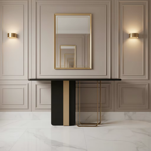 <span class=keywords><strong>Table</strong></span> <span class=keywords><strong>console</strong></span> asymétrique moderne de luxe léger |   <span class=keywords><strong>Table</strong></span> d'entrée en bois et acier inoxydable pour la décoration de l'entrée d'un bar à vin boutique - Product Image 5