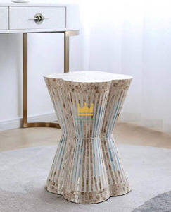 Handcrafted Modern <b>Mother</b> of Pearl Stools and Coffee Table Unique Furniture for Living Room and Apartment Decor - Product Image 1