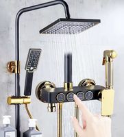 Robinet de salle de bain moderne HLK, quatre fonctions, eau chaude et froide, mitigeur thermostatique carré, ensemble de douche noir et or, vente en gros