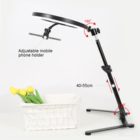 Lampu cincin Led 10 inci dengan dudukan Tripod, cahaya Overhead dapat disesuaikan perhiasan makanan Makeup Live Streaming
