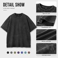 Kaos Vintage Custom Heavyweight Pria Polos Oversize Batik Katun Cetak Digital Logo Stone Acid Washed Puff Top