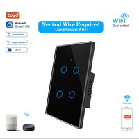 Interrupteur mural intelligent WiFi UBARO 118 à écran tactile 4 gangs, nécessitant une neutre, ABS 240V Brésil, compatible Alexa Google Home Yandex Alice Smart Life