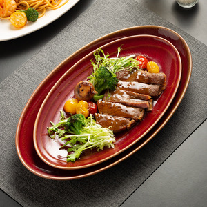 Plato Ovalado de Cerámica Texturizada <span class=keywords><strong>con</strong></span> Acabado Glaseado Vintage para Servir Carne Asada, Ensaladas y Comida Diaria en el Hogar y Hotel, Ideal para Arreglos de Mesa - Product Image 4