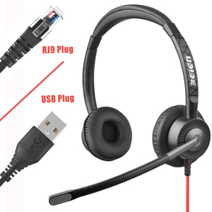 Auriculares de Diadema Dobles <span class=keywords><strong>con</strong></span> Micrófono RJ9 o <span class=keywords><strong>USB</strong></span> para Agentes de Call Center - Product Image 1