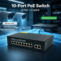 Conmutador Ethernet POE ANPA AP-1028PE de 10 Puertos 10/100Mbps, 2 Uplinks, Protección contra Rayos de 6KV, Extensión de 250m, SNMP, Capacidad de 2.0Gbps, QoS