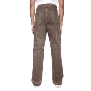 Herren Vintage Brown Flare Carpenter Pant Herren Distressed Carpenter Jeans Patch Ripped Holes <span class=keywords><strong>Ragged</strong></span> Flared Jeans - Product Image 2