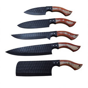 Ensemble de couteaux de chef en acier carbone forgé fait main sur mesure, cinq pièces, manche en bois de rose ambidextre avec étui en cuir - Product Image 5