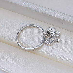 Bague ajustable en argent S925 pour femme, accessoire papillon ouvert avec perle, plateau vide, bague personnalisée, bagues tendance - Product Image 3