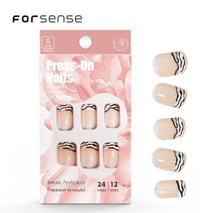 Etiqueta Privada estampado <span class=keywords><strong>animal</strong></span> zabra acrílico punta francesa prensa en las <span class=keywords><strong>uñas</strong></span> corta cuadrada desnuda uña falsa hermosa uña falsa de alta calidad - Product Image 1