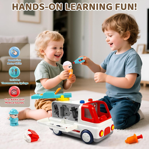 Camioneta Ambulancia de Plástico Multifuncional de Dibujos Animados para Educación Temprana con Herramientas Médicas, Juguetes de Rol para Niños - Product Image 4