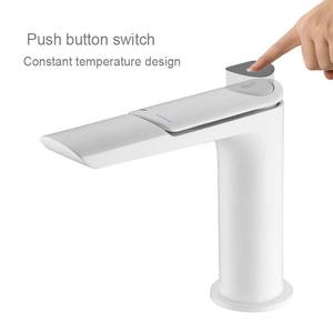 <span class=keywords><strong>Grifo</strong></span> de <span class=keywords><strong>Lavabo</strong></span> Blanco con Botón de Temperatura Ajustable, <span class=keywords><strong>Grifo</strong></span> de Latón de un Solo Orificio para Mueble de Baño, <span class=keywords><strong>Grifo</strong></span> de Agua Fría y Caliente - Product Image 1