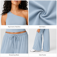 Conjunto de Dos Piezas Personalizado para Mujer, Top Corto de Un Hombro, Pantalones Anchos con Cordón, Suaves y Elásticos, Casuales, para Viaje