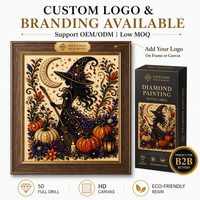 Kit de Broderie Diamant DIY Halloween : Sorcière et Citrouille Effrayantes, Broderie 5D à Strass Plein Point, Décoration Murale Artistique pour la Maison