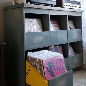 <span class=keywords><strong>Meuble</strong></span> de rangement rustique en bois pour disques vinyles, support de rangement Montessori pour vinyles et livres, étagère LP pour la maison - Product Image 5