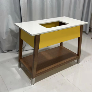 Mobile Lavabo Commerciale per Camere d'Albergo, Lavabo da <span class=keywords><strong>Bagno</strong></span> Freestanding con Top in Quarzo, Gambe in Metallo e Vano Contenitore Aperto per Hotel di Lusso - Product Image 1