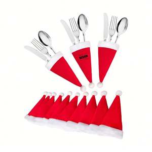 Porta Cubiertos Navideños Personalizados con Gorros de Santa Claus - Accesorios Festivos para la Mesa en <span class=keywords><strong>Cenas</strong></span> Navideñas - Product Image 1