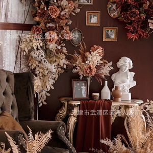 ดอกไม้ประดิษฐ์จินซี สำหรับตกแต่งงานแต่งงาน สีน้ำตาลสไตล์เรโทร โทนสีกาแฟ ฤดูใบไม้ร่วง  ดอกไม้ผ้าไหมจัดช่อ ขนาด 30 ซม.-100 ซม. ของตกแต่งบ้าน - Product Image 2