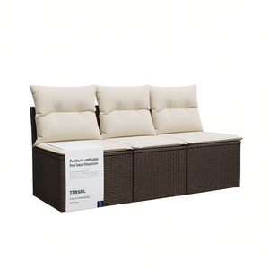 Sofá de Mimbre Marrón para Patio, Mueble de Exterior de 3 Plazas, Diseño Moderno para Jardín - Product Image 1
