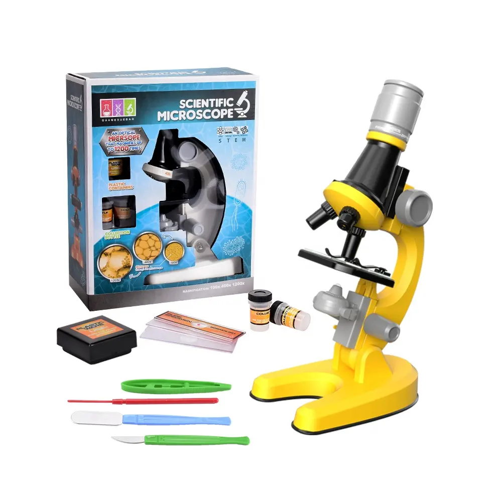 Kit de microscopio biológico educativo para niños, juguete de ciencia con aumento de 1200X, equipo de exploración, eje para principiantes
