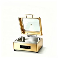 Plat à chafing rectangulaire électrique de luxe en acier inoxydable doré, durable, 6L, ensemble chauffe-plats pour buffet, idéal pour hôtels et restaurants commerciaux