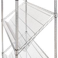 Zware 5-laags schuine schappenrek van zilverkleurig chroom/zink metaal, staand model, versterkt frame, eenvoudige montage, 250 kg/laag