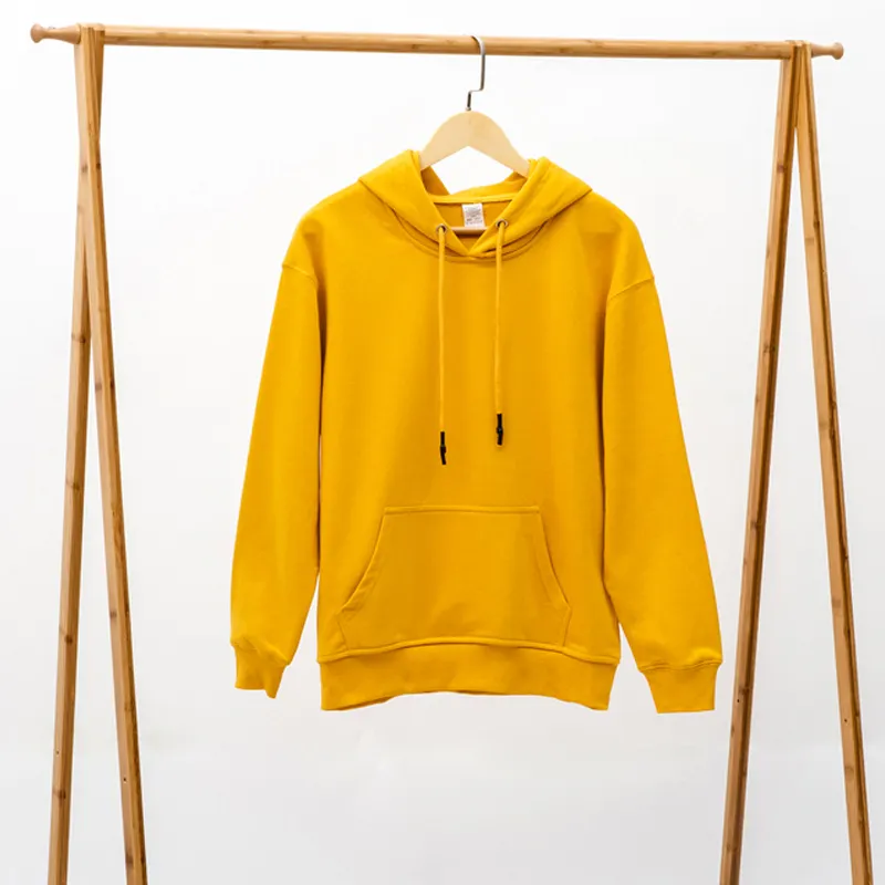 Wholesale custom yellow mens embroidered hoodies comfortable cotton oversized pullover hoodies for men