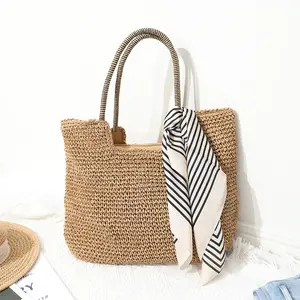 حقيبة يد بسحاب ورقي منسوج بسعة كبيرة ، ورق كروشيه مصنوع يدويًا ، حمل حقائب يد صيفية للشاطئ