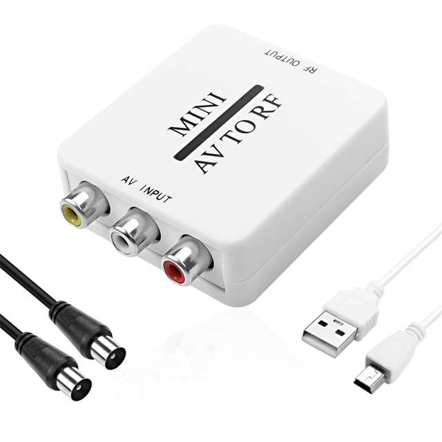 AV to RF Video Audio Signal Converter Box TV Signal Switcher RCA DVR to RF Amplifier Coaxial Analog Converter 67.25Mhz 61.25Mhz