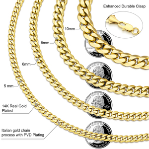 Collana in Acciaio Inossidabile Placcato Oro 14K, Catena 5mm, Accessori Moda Hip-Hop per Uomo e Donna, Gioielli Impermeabili, Catena Cubana Miami - Product Image 2