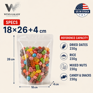Transparent Stand Up Pouch 18x26+4cm Zip Lock Resealable <b>Clear</b> Rice Coffee Nut Snack Food Packaging US Stock OEM - Product Image 1