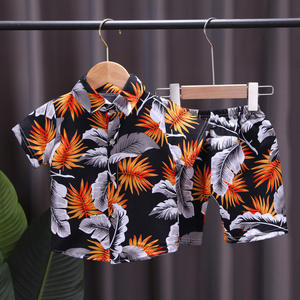 2021 Summer Fashion Children Clothes Cartoon Printed Beach Leaves Flowers Short Sleeve Shirt Shorts Boy Clothes Sets for Holiday - Product Image 6